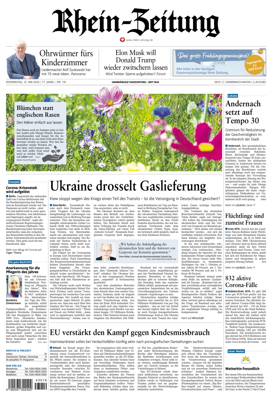 Rhein-Zeitung Andernach & Mayen vom Donnerstag, 12.05.2022