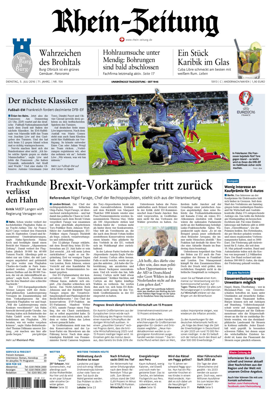 Rhein-Zeitung Andernach & Mayen vom Dienstag, 05.07.2016