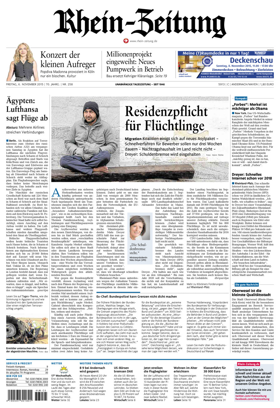 Rhein-Zeitung Andernach & Mayen vom Freitag, 06.11.2015