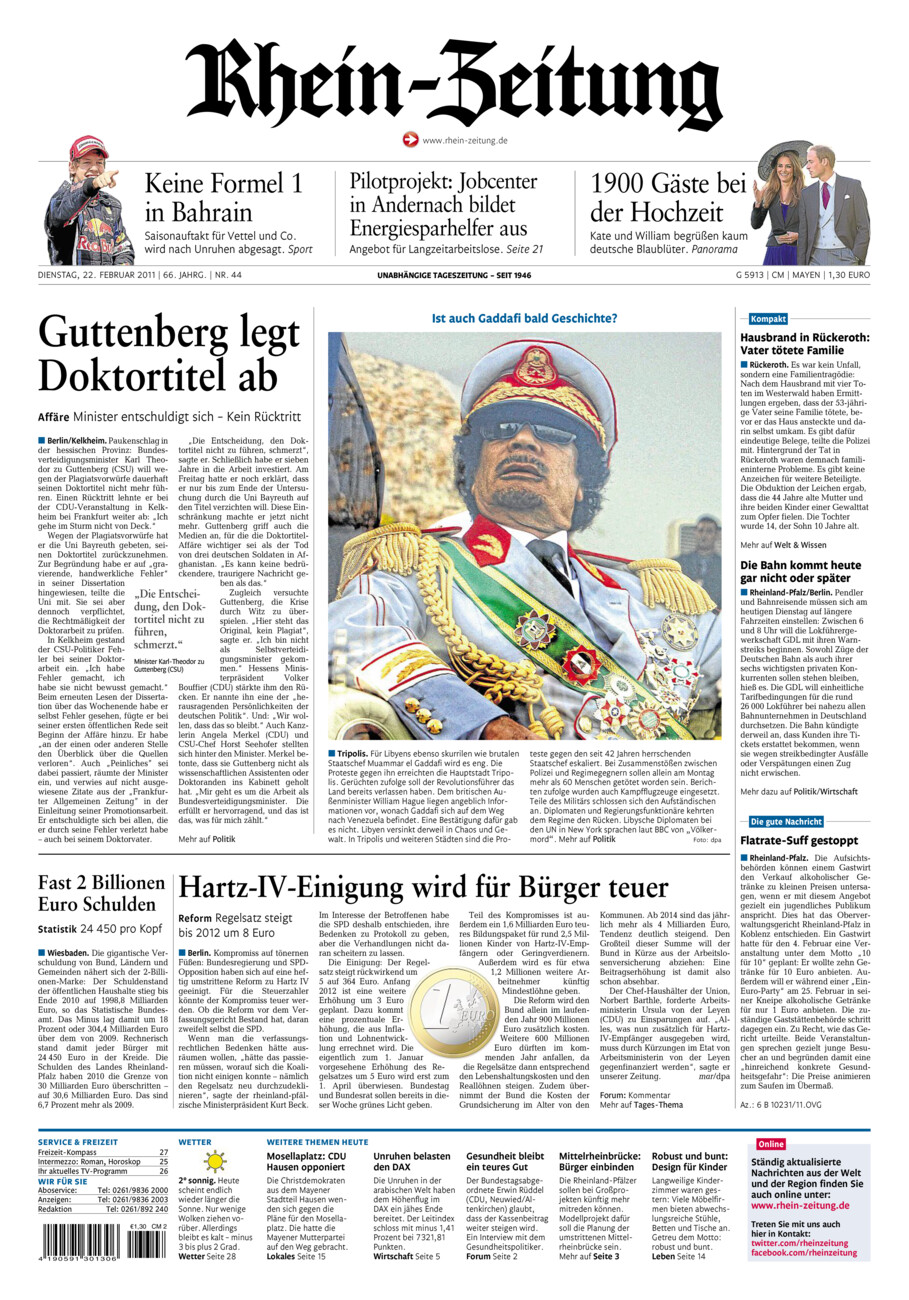 Rhein-Zeitung Andernach & Mayen vom Dienstag, 22.02.2011