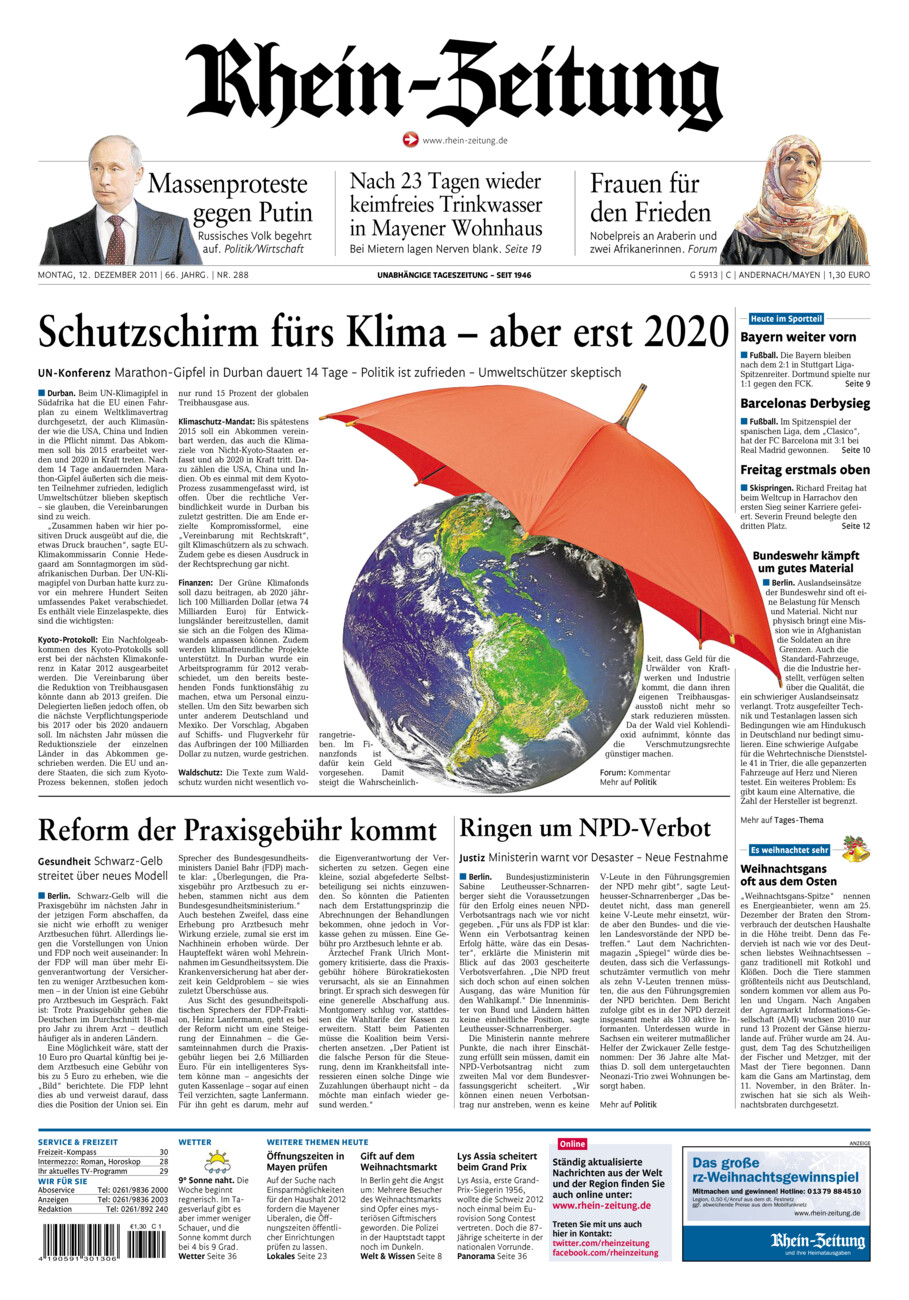 Rhein-Zeitung Andernach & Mayen vom Montag, 12.12.2011