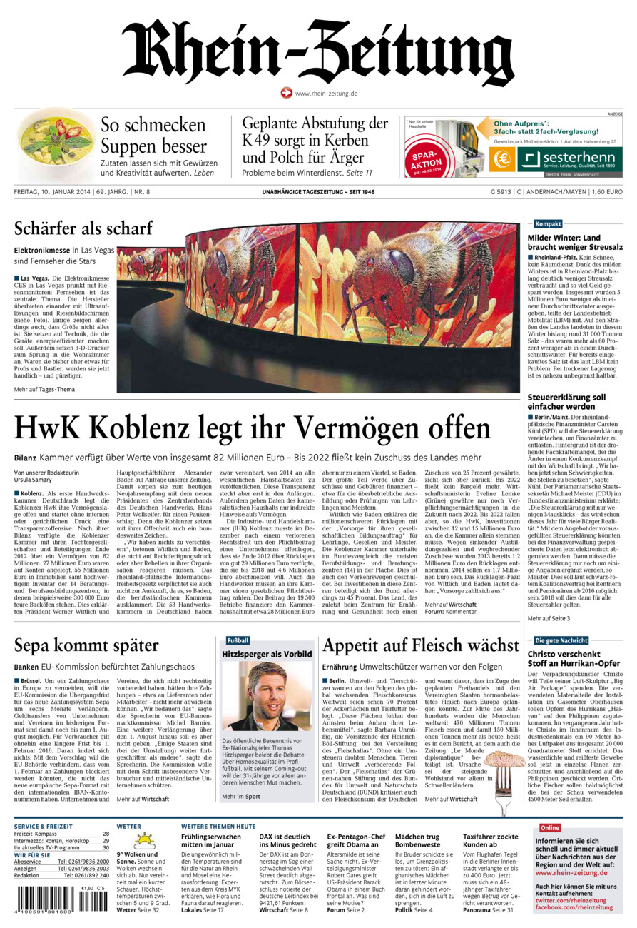 Rhein-Zeitung Andernach & Mayen vom Freitag, 10.01.2014