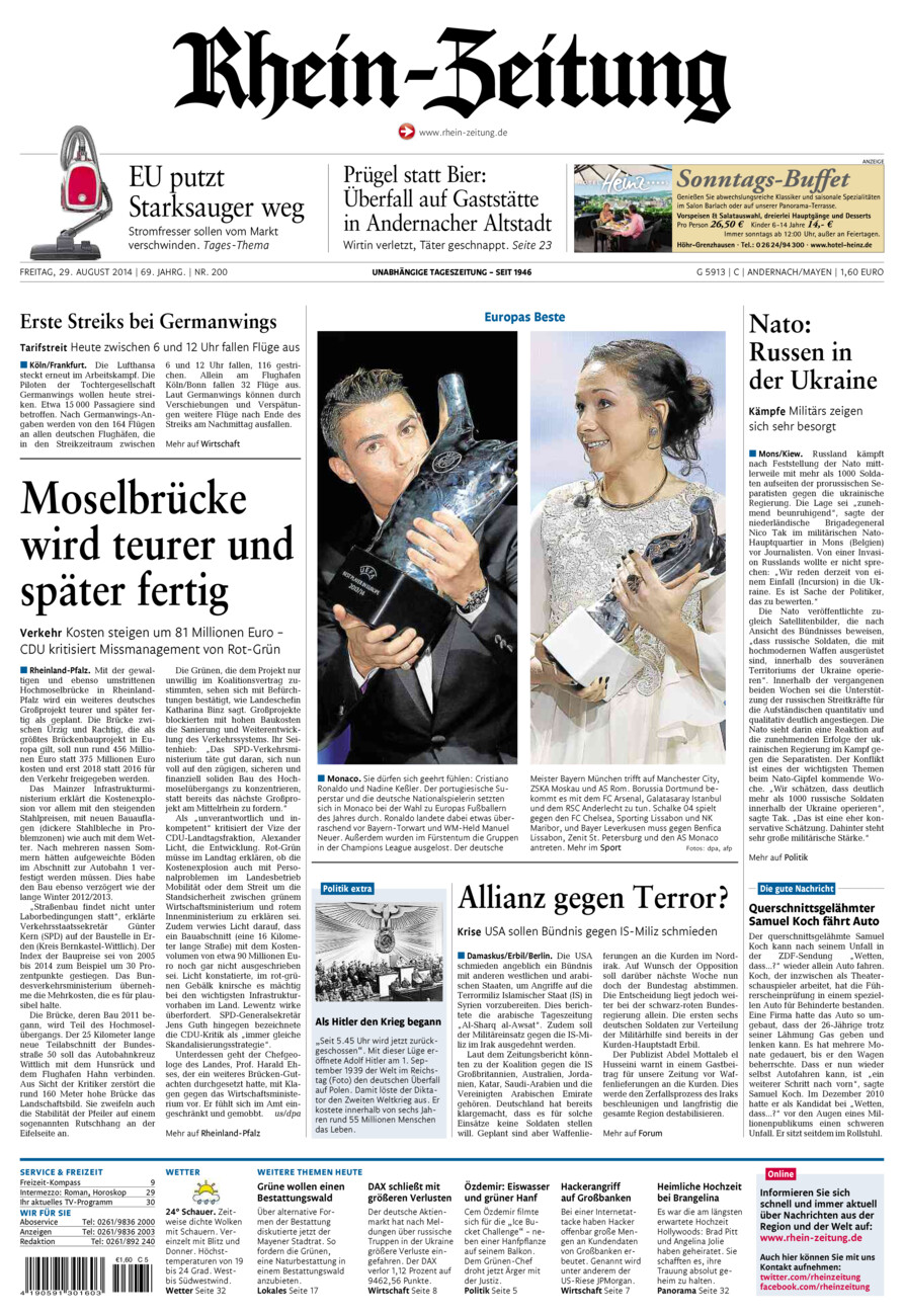 Rhein-Zeitung Andernach & Mayen vom Freitag, 29.08.2014