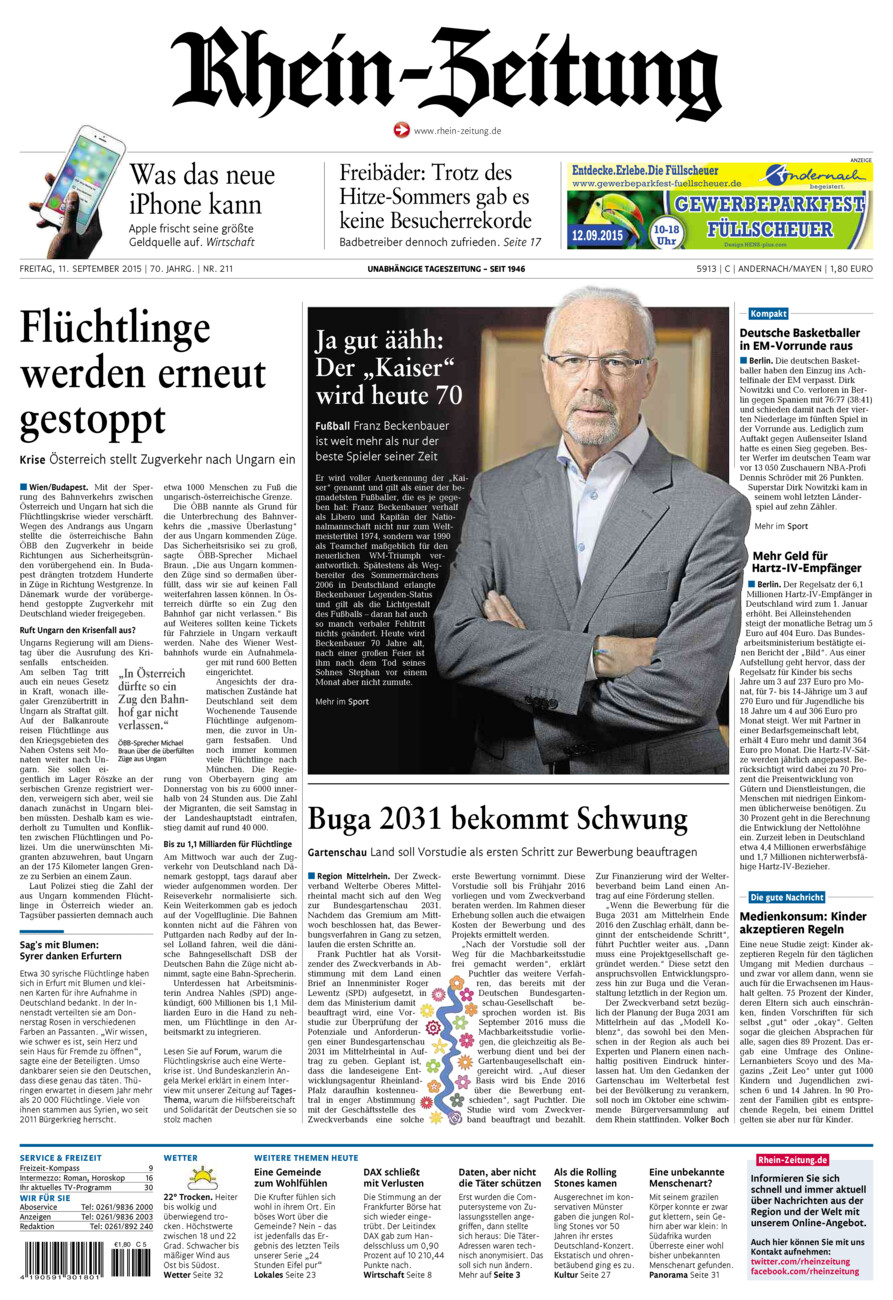 Rhein-Zeitung Andernach & Mayen vom Freitag, 11.09.2015