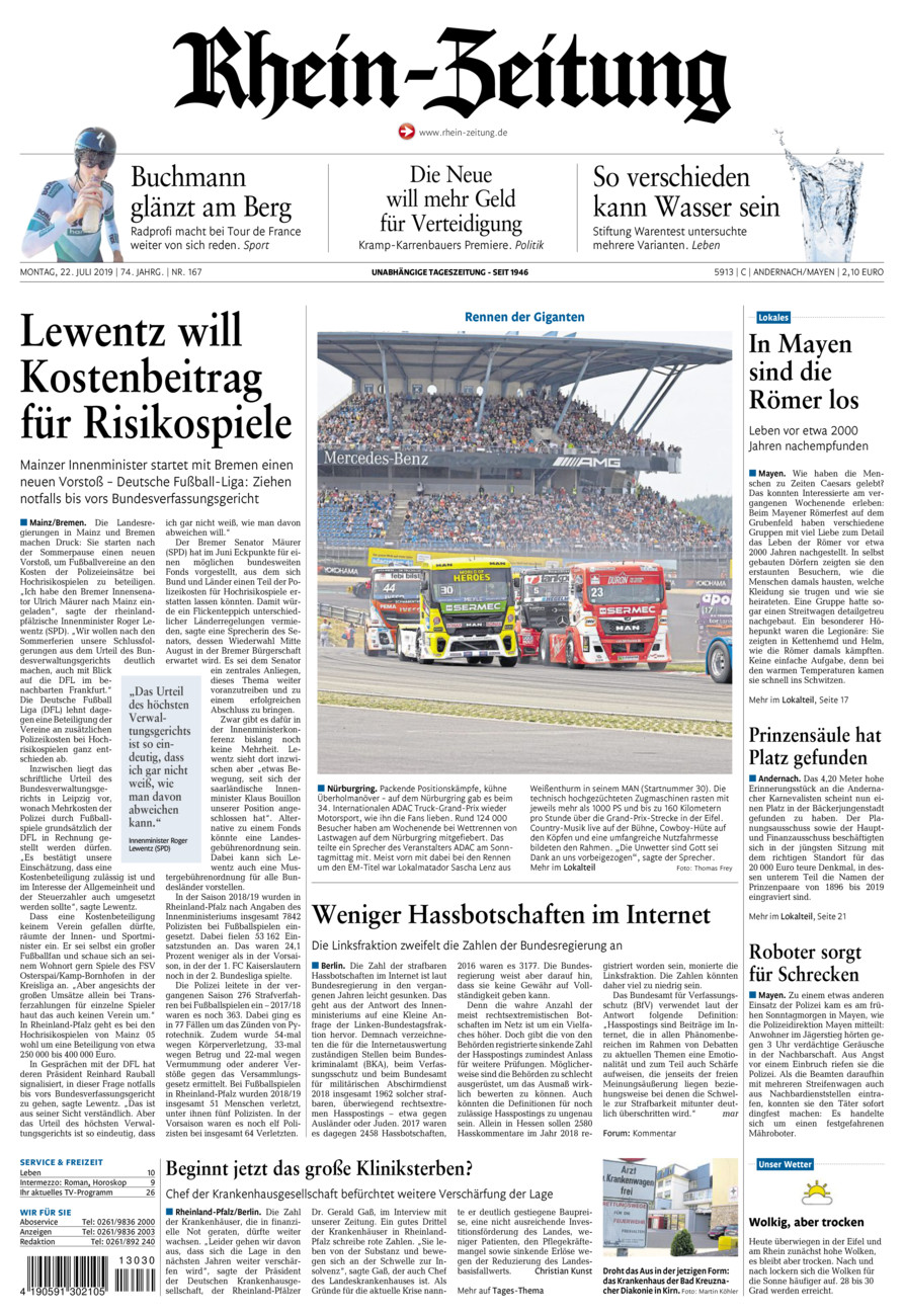 Rhein-Zeitung Andernach & Mayen vom Montag, 22.07.2019