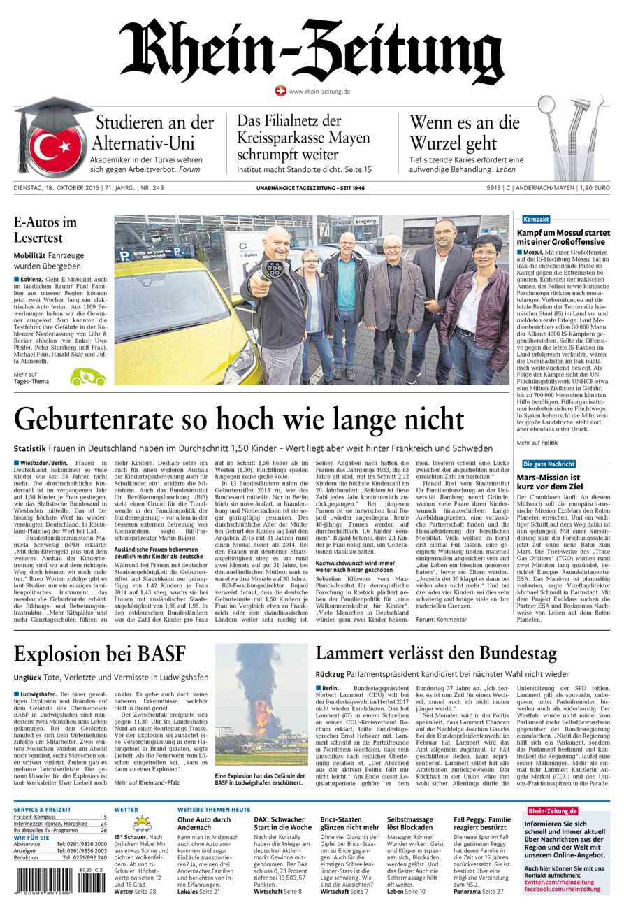 Rhein-Zeitung Andernach & Mayen vom Dienstag, 18.10.2016