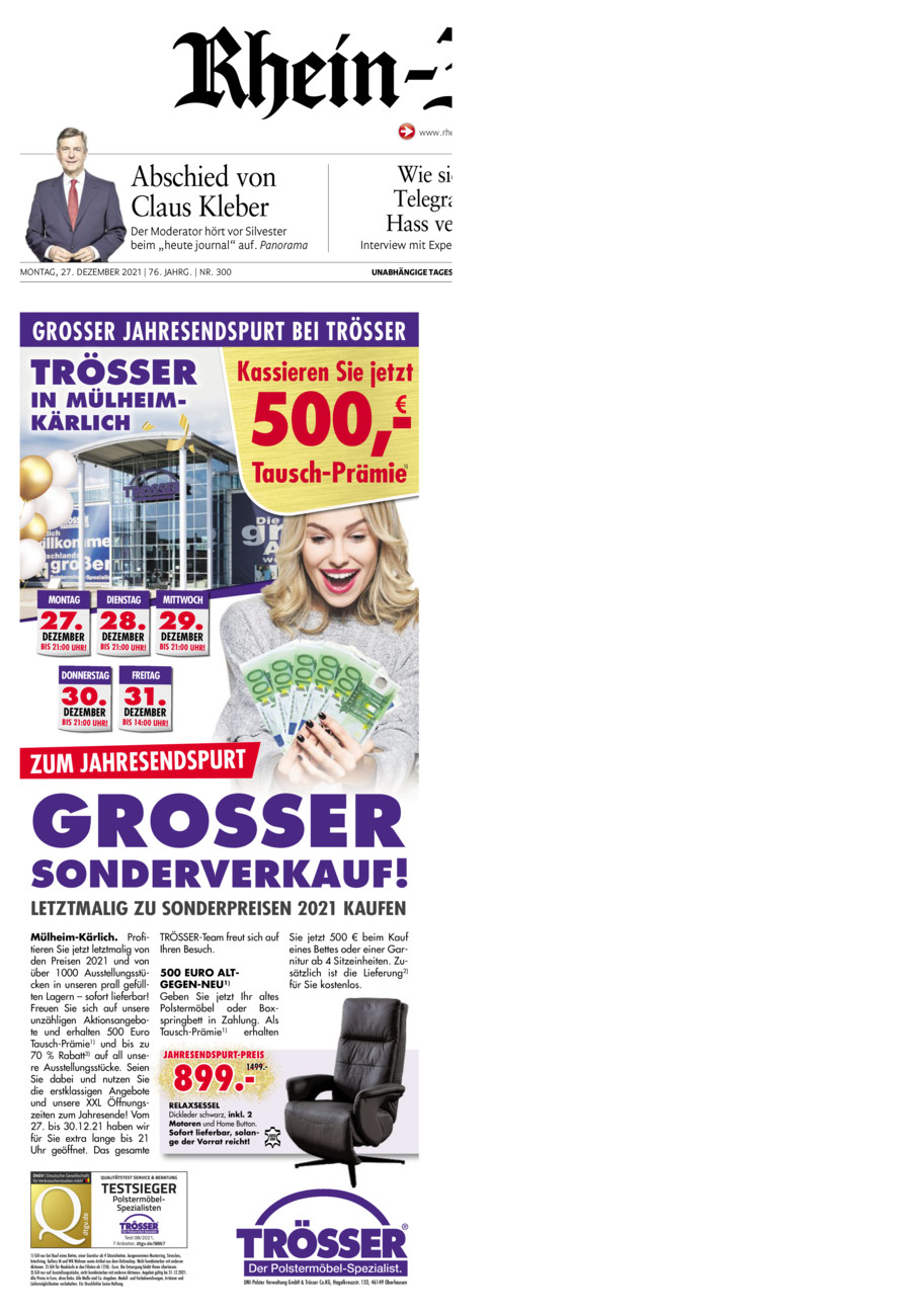 Rhein-Zeitung Andernach & Mayen vom Montag, 27.12.2021