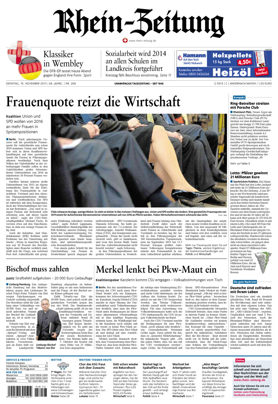Rhein-Zeitung Andernach & Mayen vom Dienstag, 19.11.2013