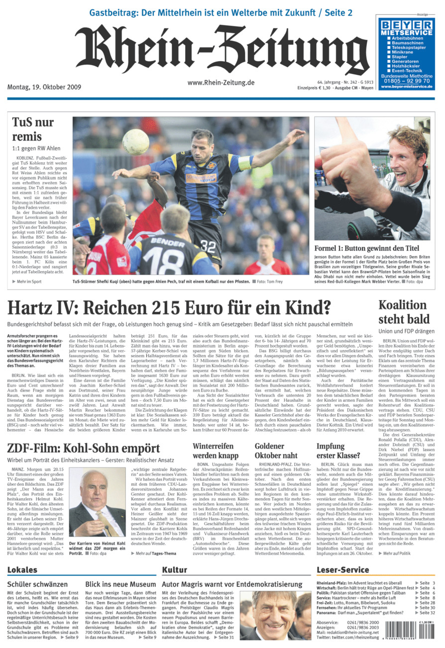 Rhein-Zeitung Andernach & Mayen vom Montag, 19.10.2009