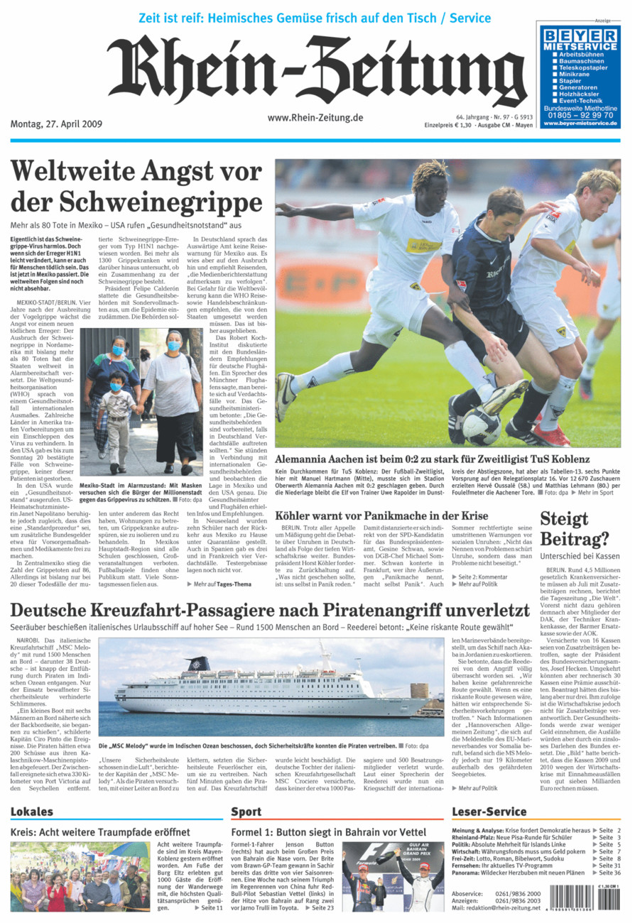 Rhein-Zeitung Andernach & Mayen vom Montag, 27.04.2009