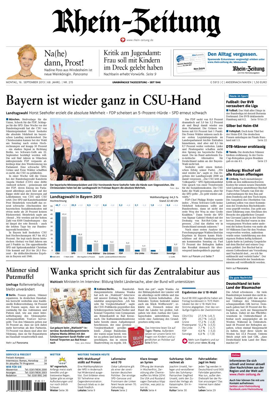 Rhein-Zeitung Andernach & Mayen vom Montag, 16.09.2013