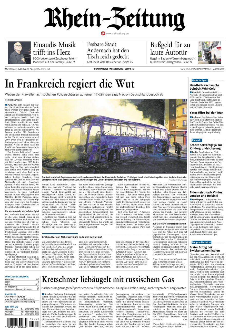 Rhein-Zeitung Andernach & Mayen vom Montag, 03.07.2023