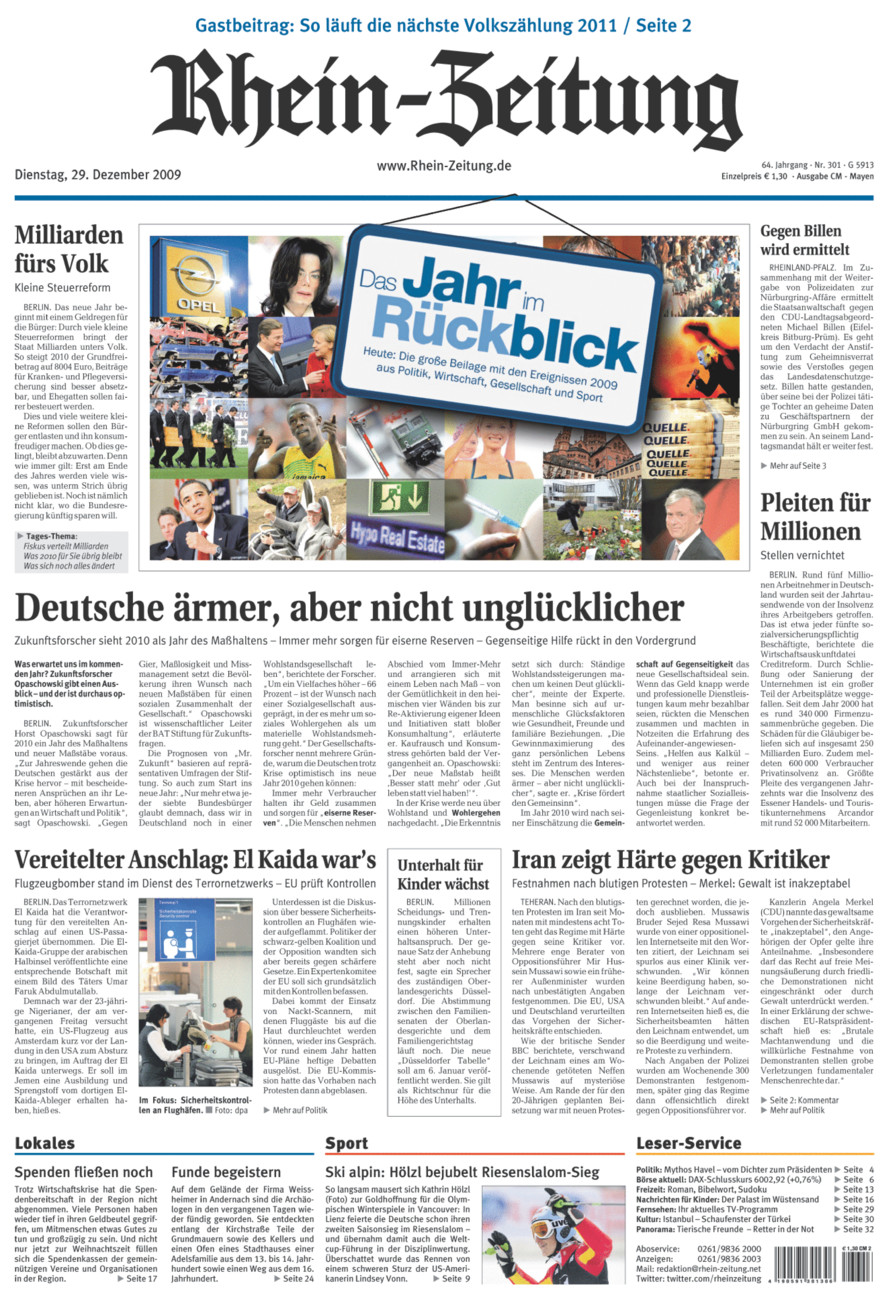 Rhein-Zeitung Andernach & Mayen vom Dienstag, 29.12.2009