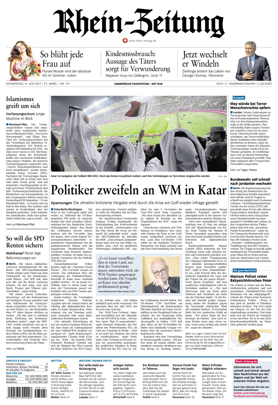 Rhein-Zeitung Andernach & Mayen vom Donnerstag, 08.06.2017