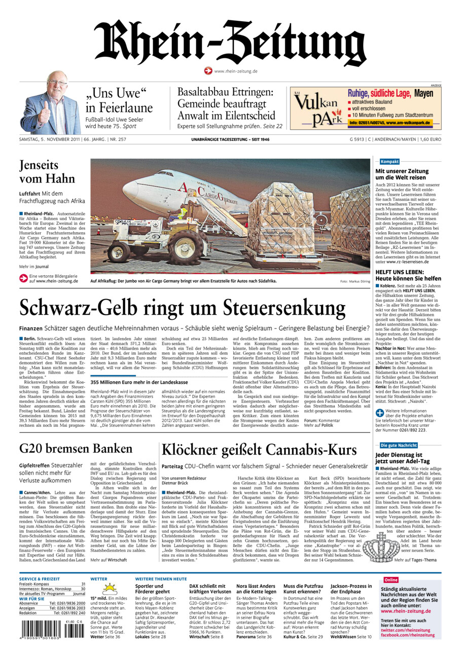 Rhein-Zeitung Andernach & Mayen vom Samstag, 05.11.2011
