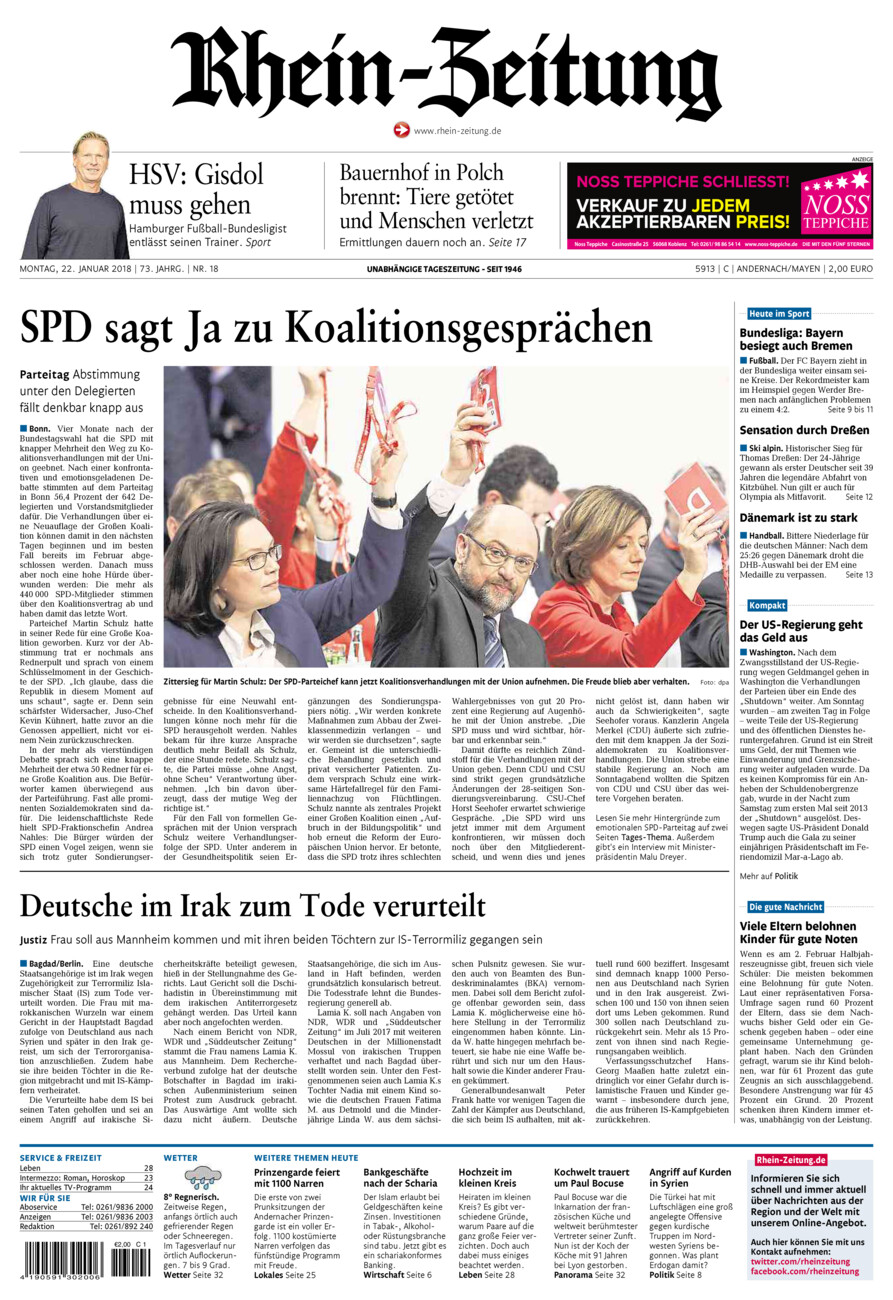Rhein-Zeitung Andernach & Mayen vom Montag, 22.01.2018