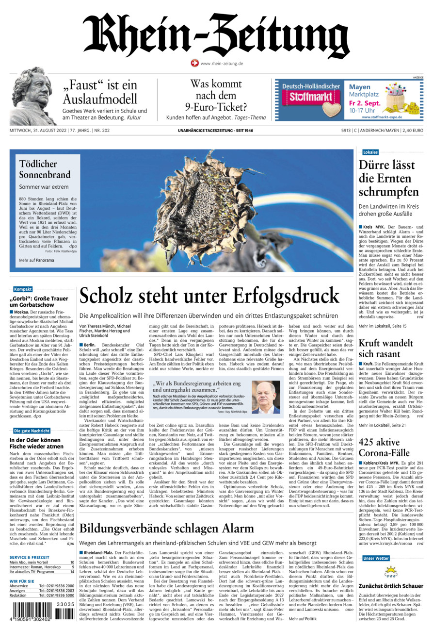 Rhein-Zeitung Andernach & Mayen vom Mittwoch, 31.08.2022