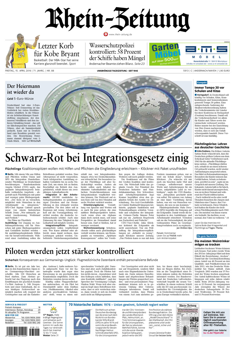 Rhein-Zeitung Andernach & Mayen vom Freitag, 15.04.2016