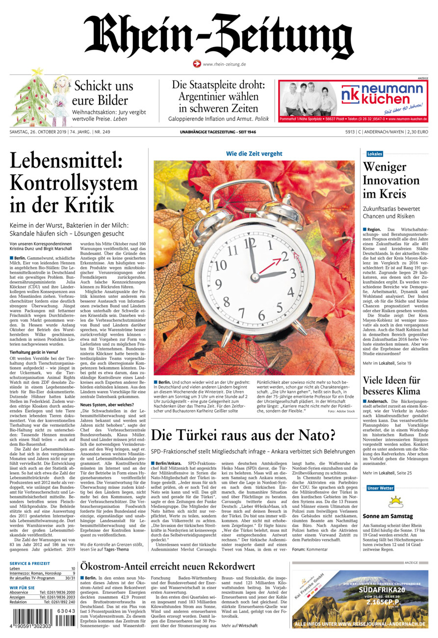 Rhein-Zeitung Andernach & Mayen vom Samstag, 26.10.2019