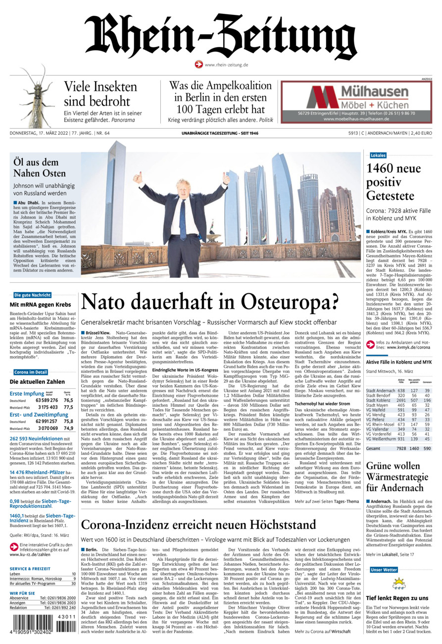 Rhein-Zeitung Andernach & Mayen vom Donnerstag, 17.03.2022