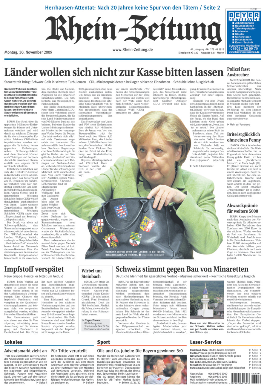 Rhein-Zeitung Andernach & Mayen vom Montag, 30.11.2009