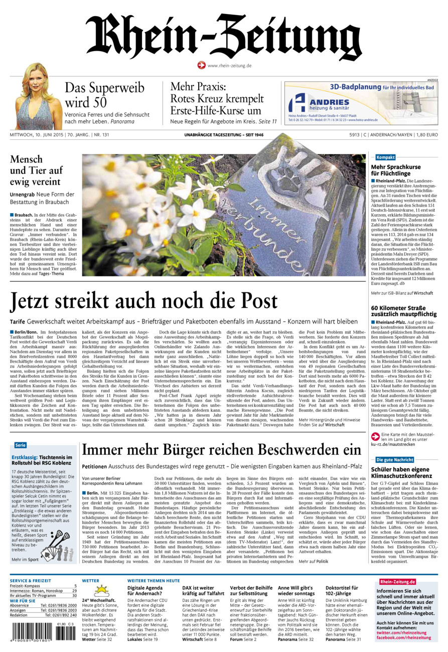 Rhein-Zeitung Andernach & Mayen vom Mittwoch, 10.06.2015