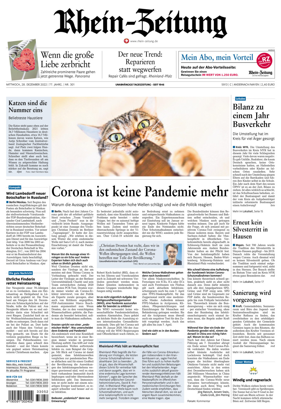 Rhein-Zeitung Andernach & Mayen vom Mittwoch, 28.12.2022