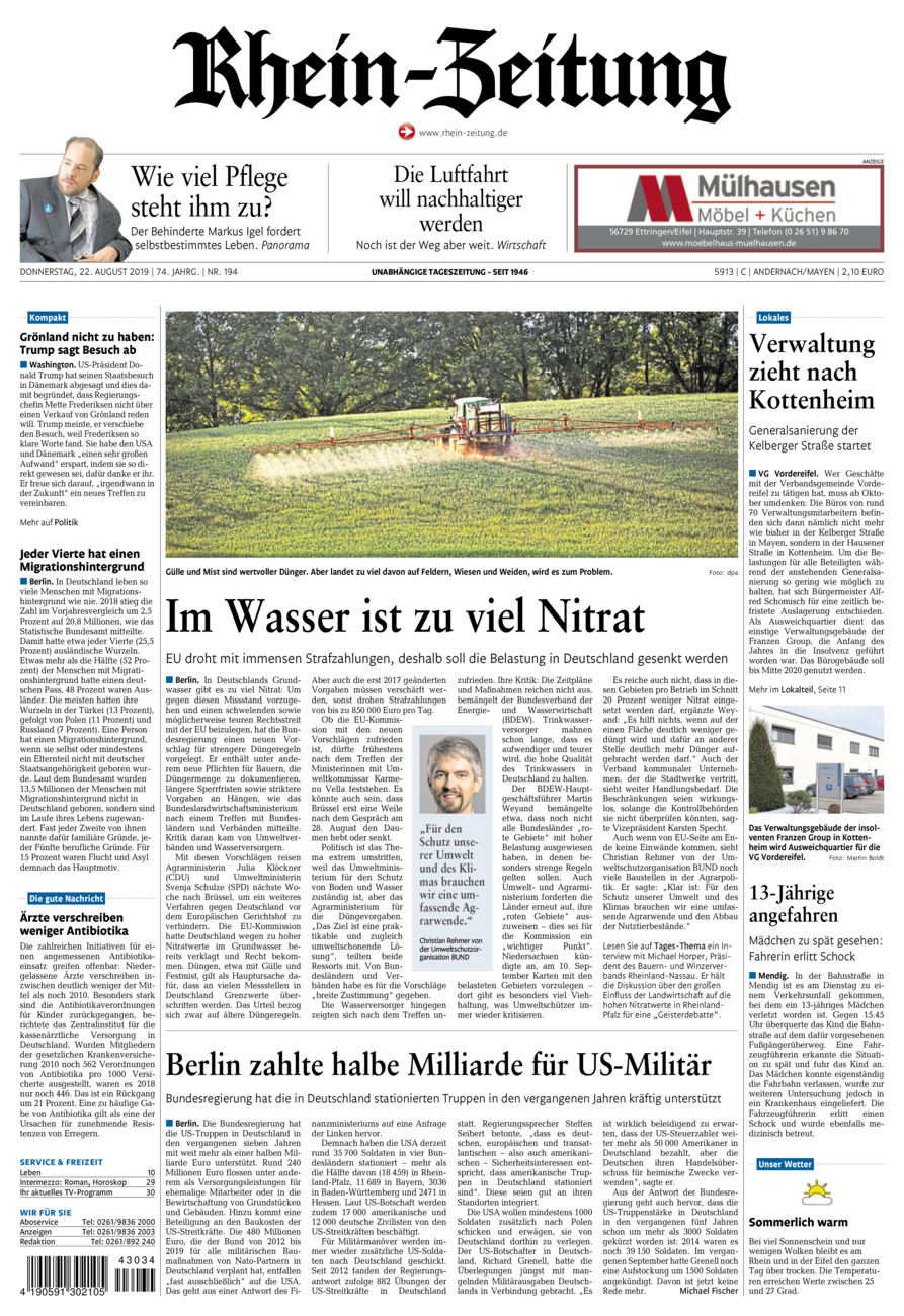 Rhein-Zeitung Andernach & Mayen vom Donnerstag, 22.08.2019