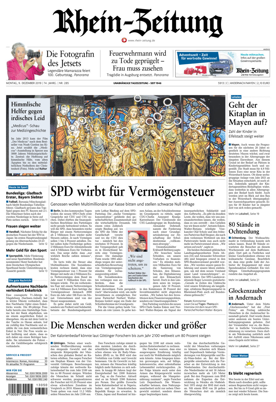 Rhein-Zeitung Andernach & Mayen vom Montag, 09.12.2019