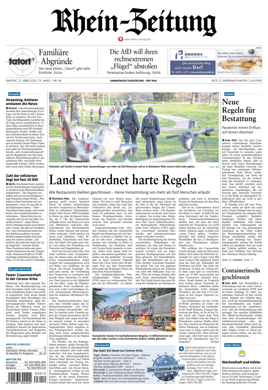 Rhein-Zeitung Andernach & Mayen vom Samstag, 21.03.2020