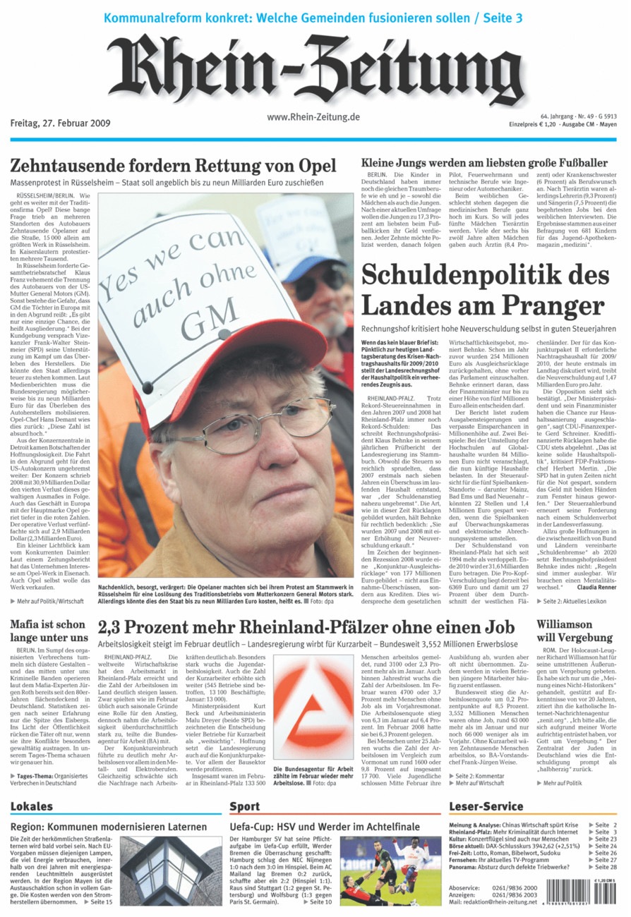 Rhein-Zeitung Andernach & Mayen vom Freitag, 27.02.2009