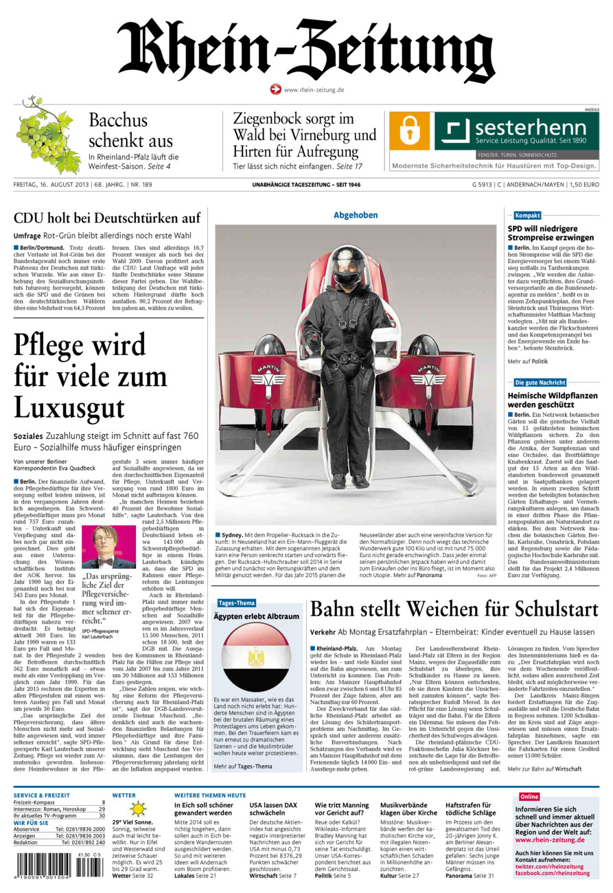 Rhein-Zeitung Andernach & Mayen vom Freitag, 16.08.2013