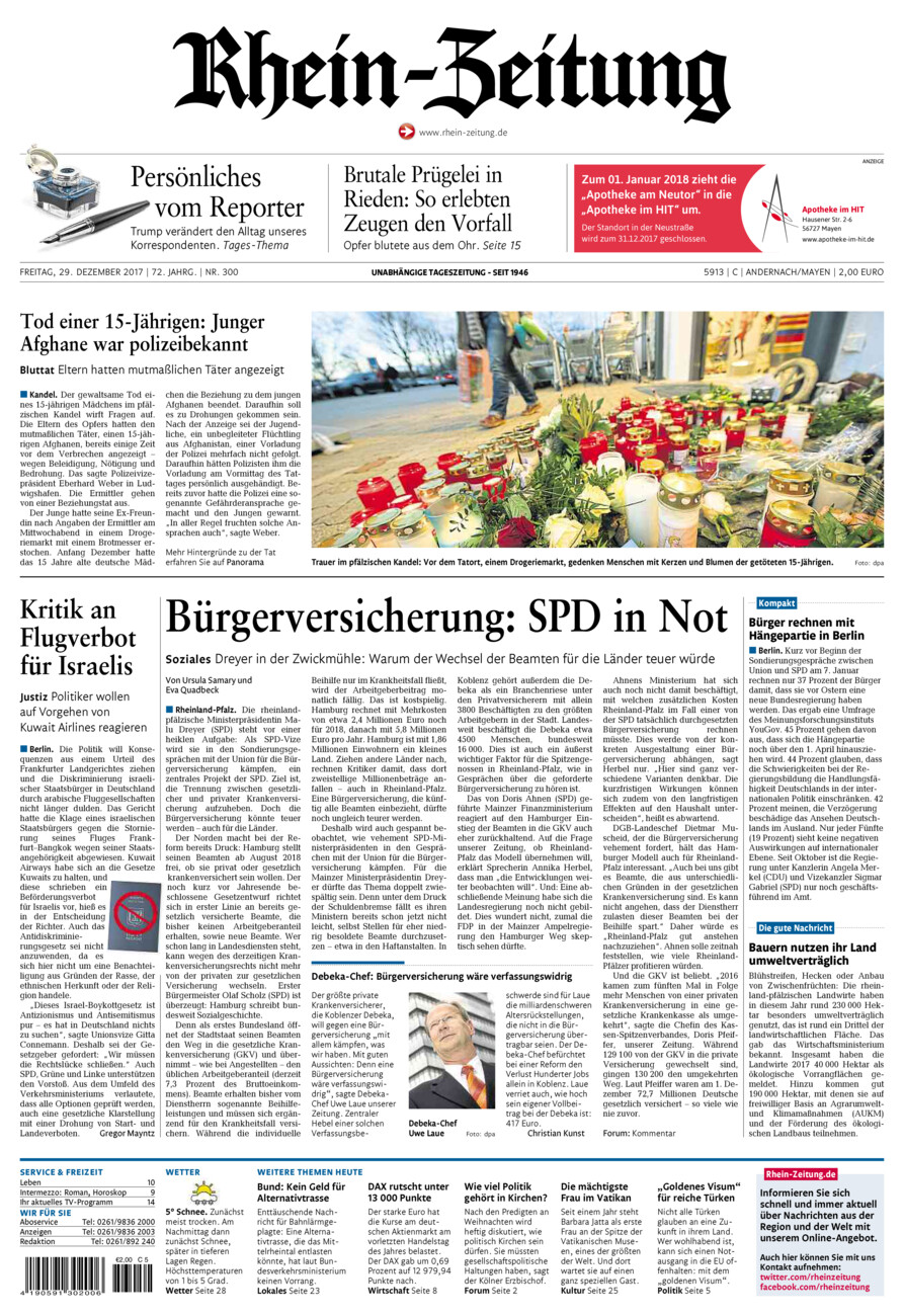 Rhein-Zeitung Andernach & Mayen vom Freitag, 29.12.2017