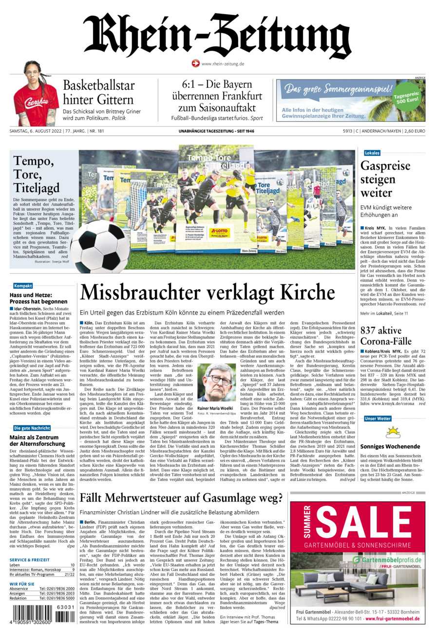Rhein-Zeitung Andernach & Mayen vom Samstag, 06.08.2022