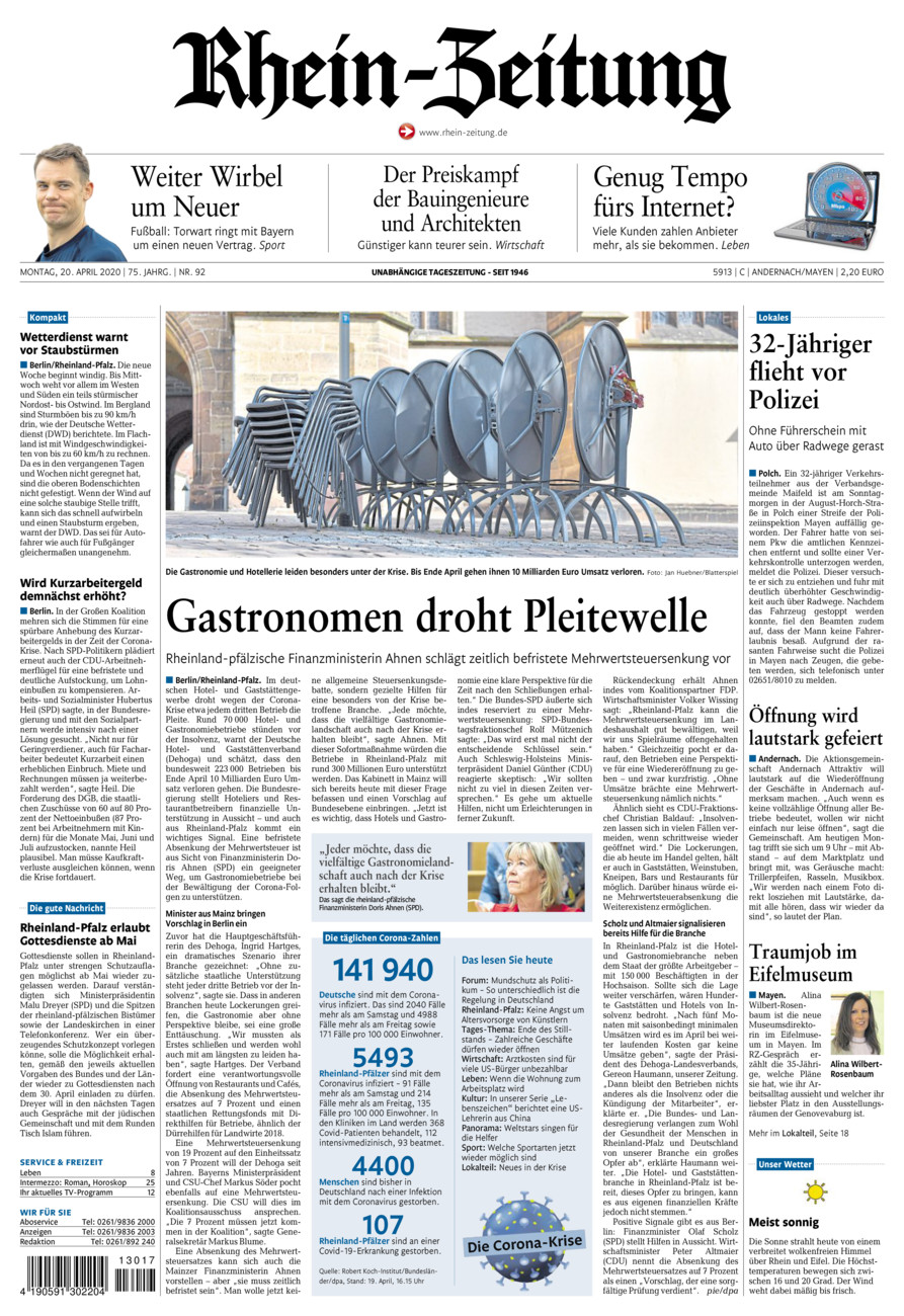 Rhein-Zeitung Andernach & Mayen vom Montag, 20.04.2020