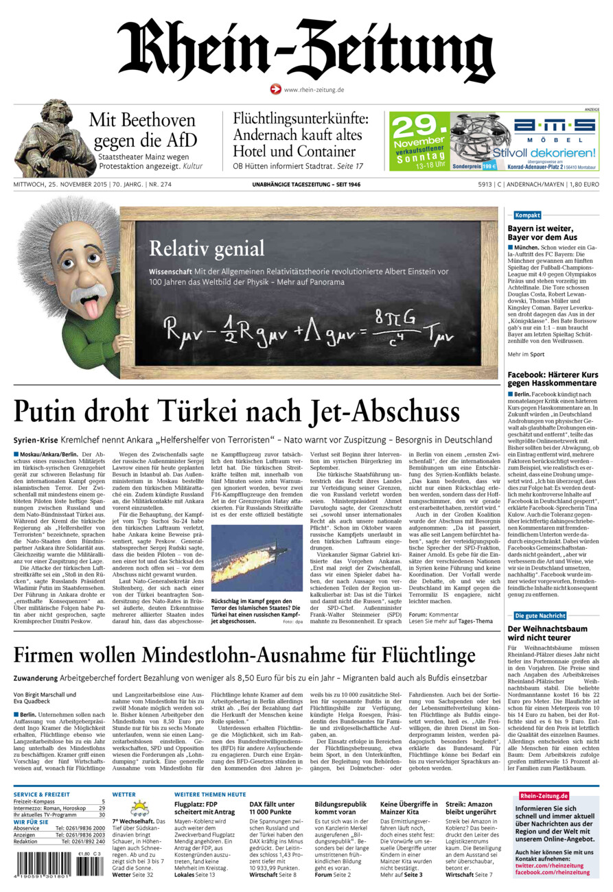 Rhein-Zeitung Andernach & Mayen vom Mittwoch, 25.11.2015