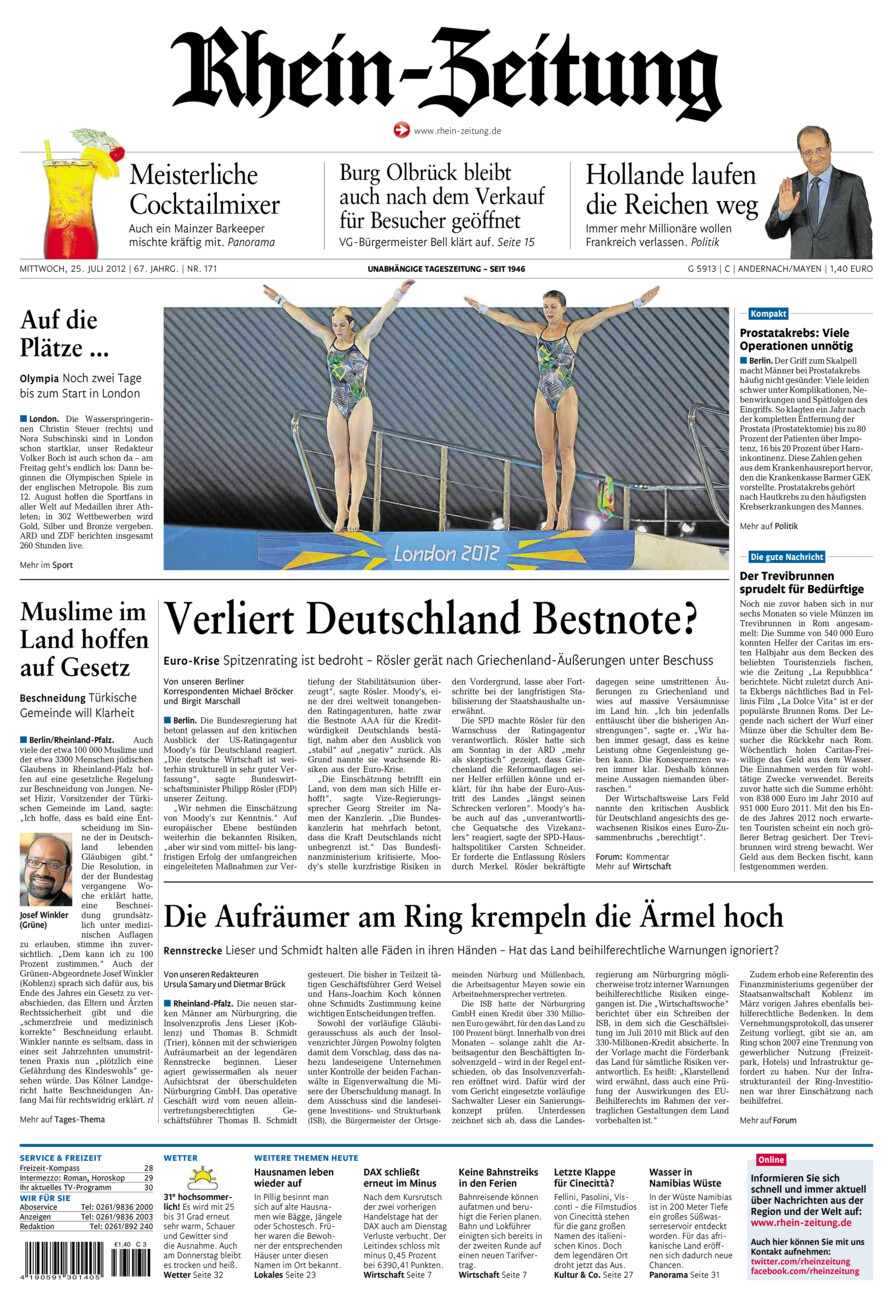 Rhein-Zeitung Andernach & Mayen vom Mittwoch, 25.07.2012