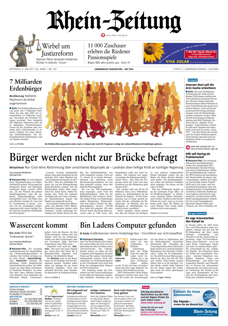Rhein-Zeitung Andernach & Mayen vom Mittwoch, 04.05.2011