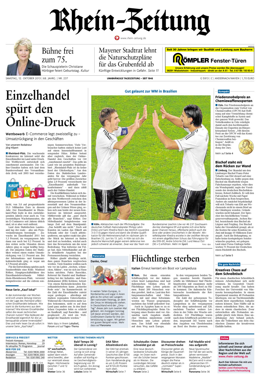 Rhein-Zeitung Andernach & Mayen vom Samstag, 12.10.2013