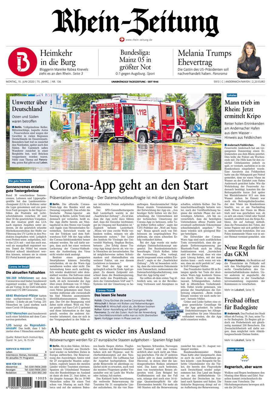Rhein-Zeitung Andernach & Mayen vom Montag, 15.06.2020