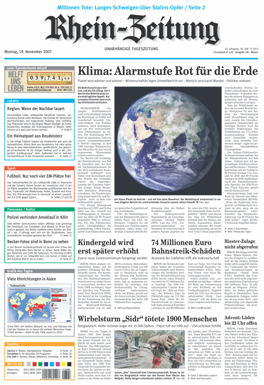 Rhein-Zeitung Andernach & Mayen vom Montag, 19.11.2007
