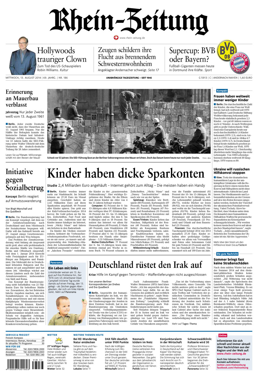 Rhein-Zeitung Andernach & Mayen vom Mittwoch, 13.08.2014