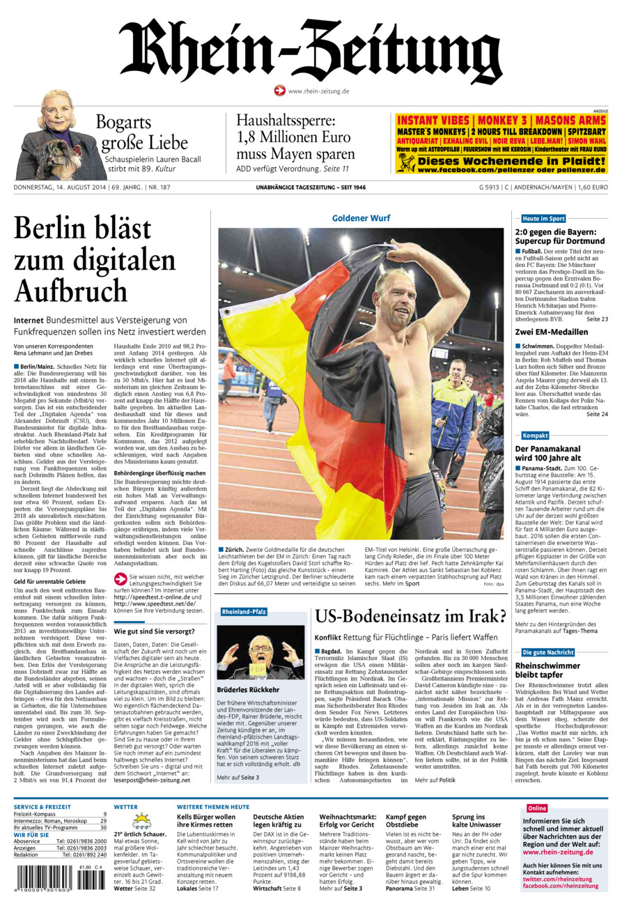 Rhein-Zeitung Andernach & Mayen vom Donnerstag, 14.08.2014