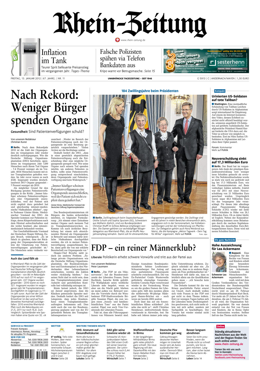 Rhein-Zeitung Andernach & Mayen vom Freitag, 13.01.2012