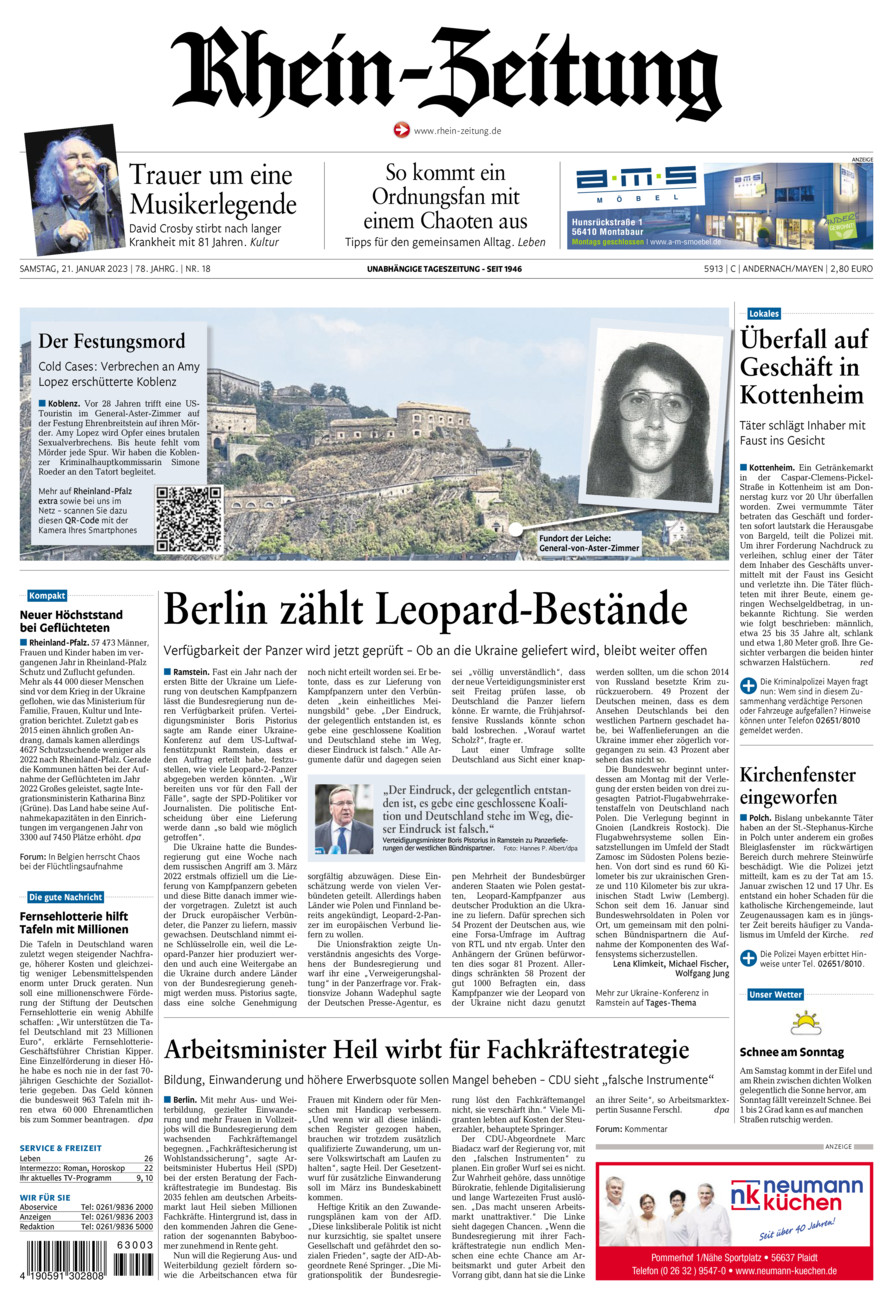 Rhein-Zeitung Andernach & Mayen vom Samstag, 21.01.2023
