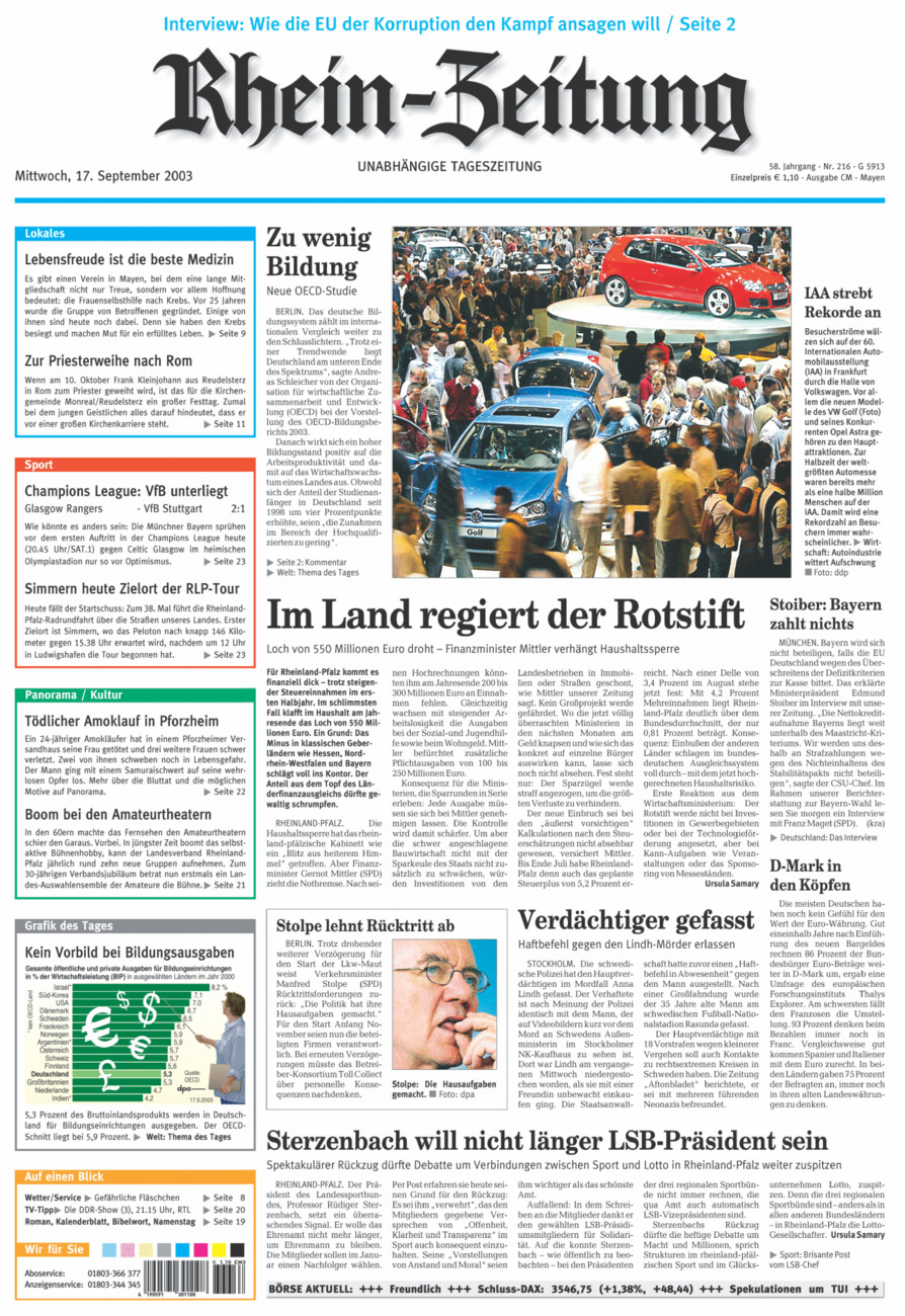 Rhein-Zeitung Andernach & Mayen vom Mittwoch, 17.09.2003