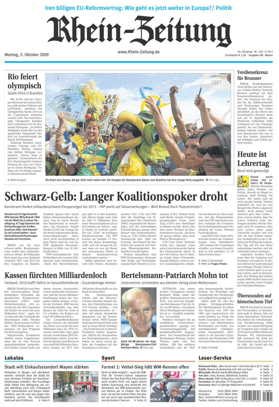 Rhein-Zeitung Andernach & Mayen vom Montag, 05.10.2009