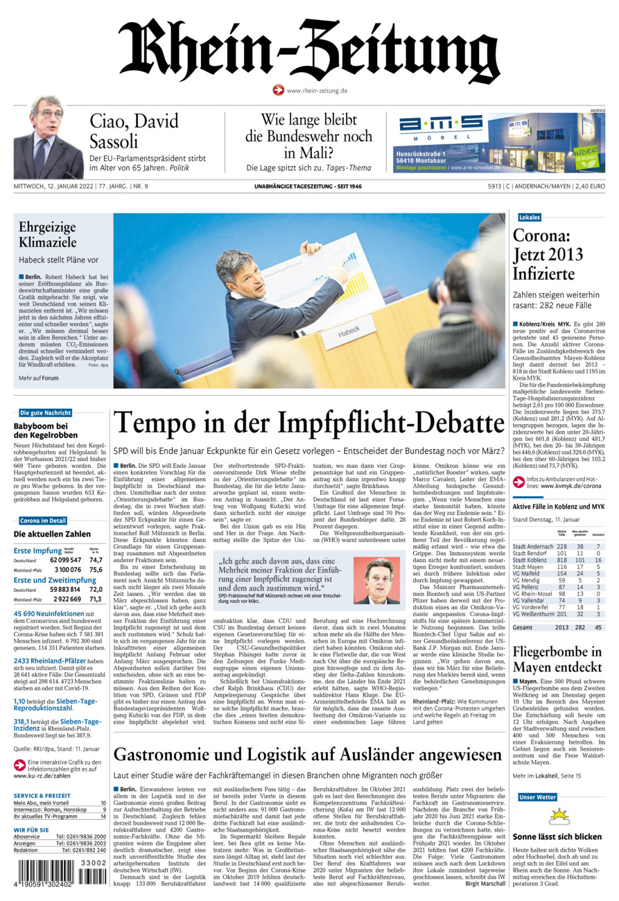 Rhein-Zeitung Andernach & Mayen vom Mittwoch, 12.01.2022