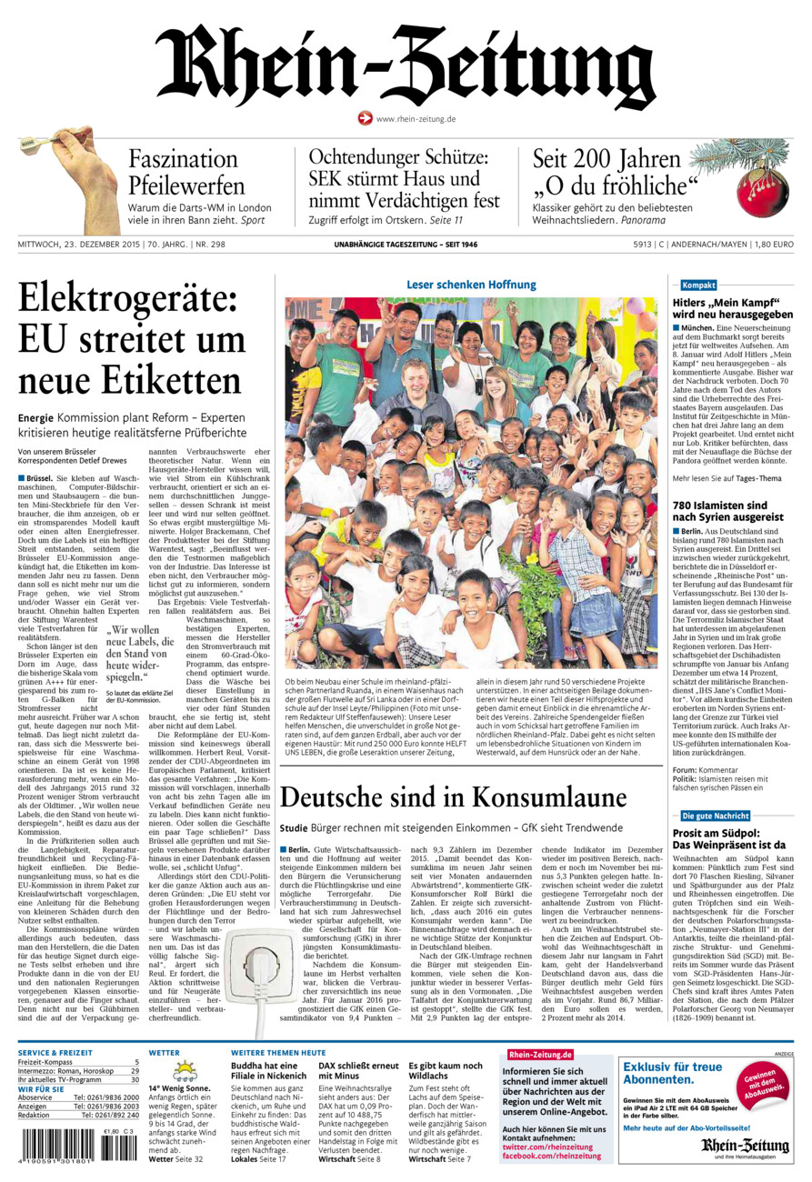 Rhein-Zeitung Andernach & Mayen vom Mittwoch, 23.12.2015