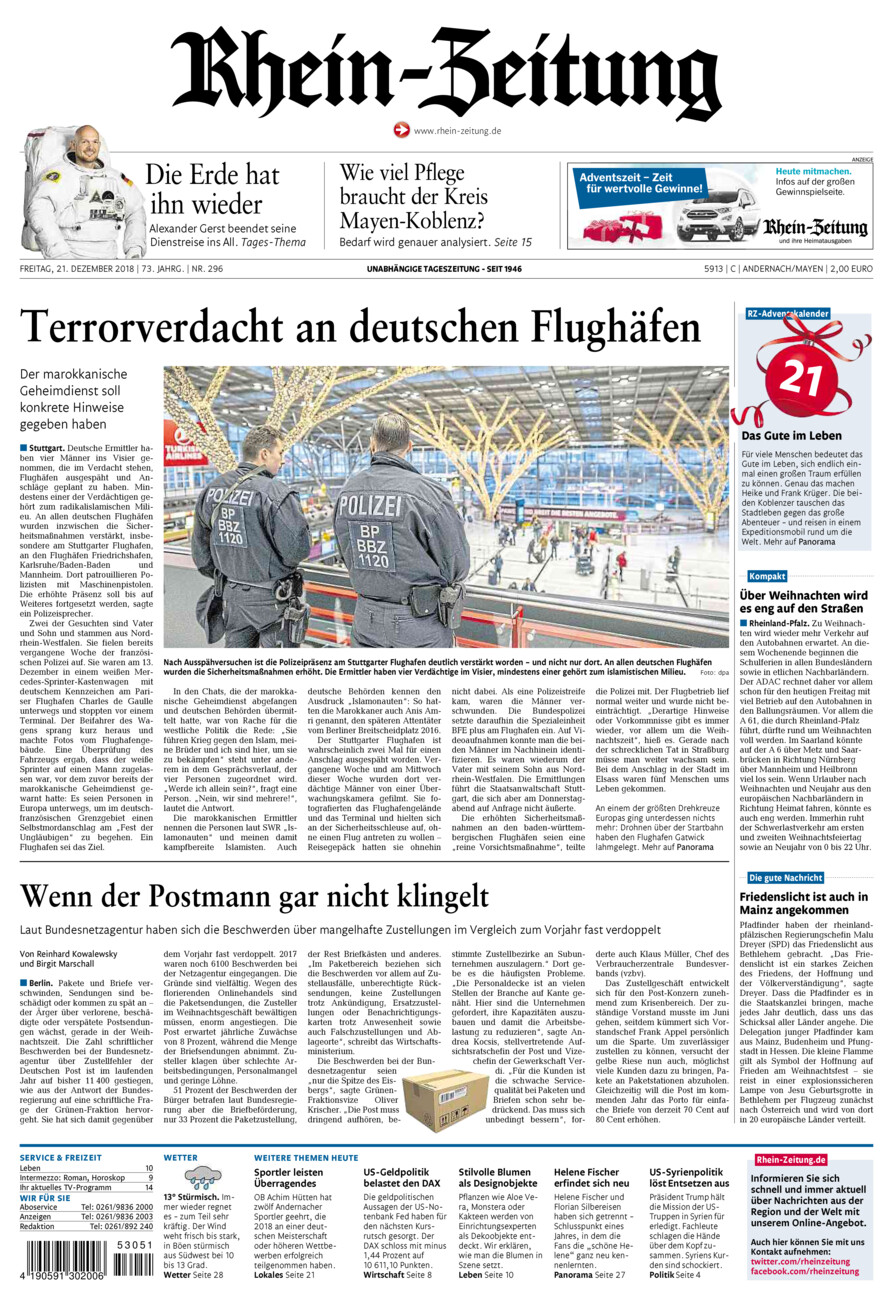 Rhein-Zeitung Andernach & Mayen vom Freitag, 21.12.2018